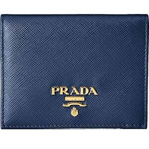 Prada Saffiano Baltico Blue Leather Gold Logo Bifold Snap